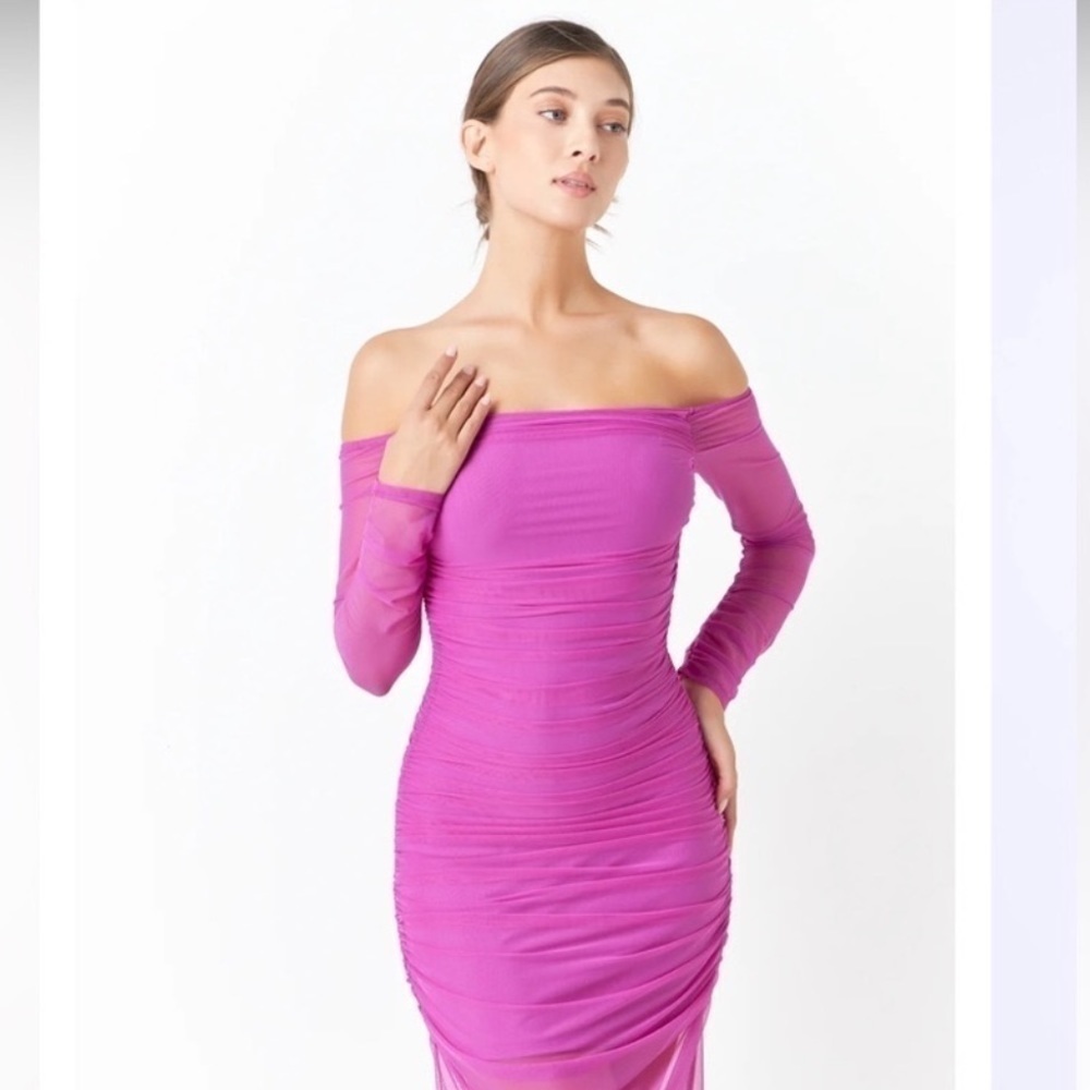 Endless Rose Mesh Off The Shoulder Dress in Berry - NEW - XS